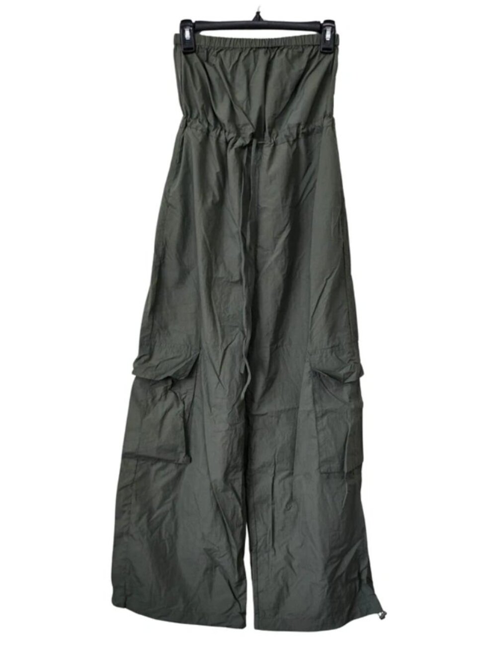 Dazy Strapless Olive Green Cargo Wide Leg Adjustable Fit Jumpsuit Medium NEW